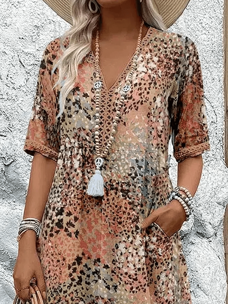 Robe Midi à Fleurs avec Manches Courtes pour Femme - Emilia Lane
