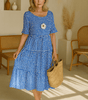 Robe Midi à Manches Courtes et Encolure Ronde pour Femmes - Emilia Lane