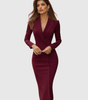Robe midi cintrée à col tailleur à manches longues pour Femmes - Emilia Lane