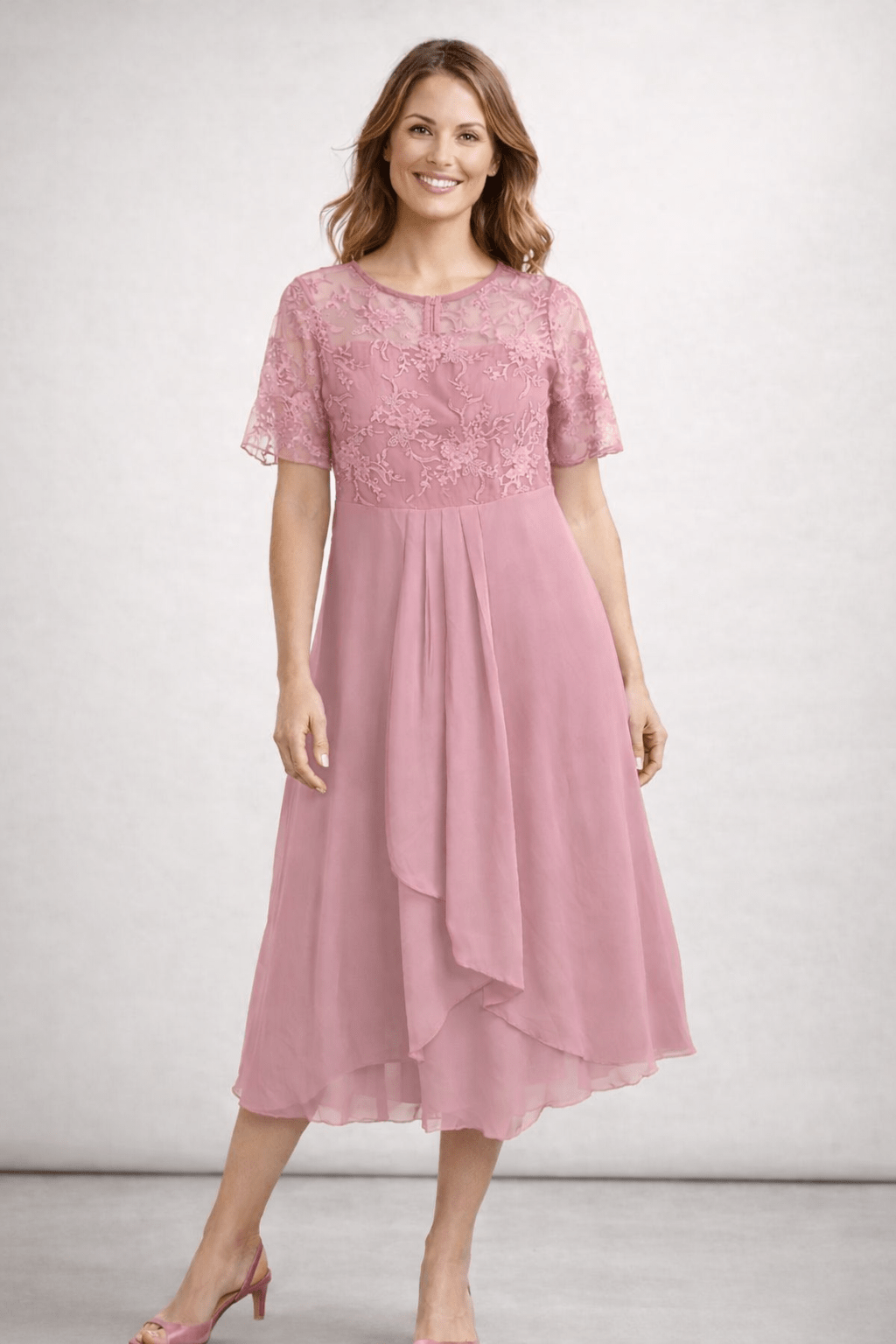 Robe Midi Dentelle et Chiffon pour Femmes - Emilia Lane