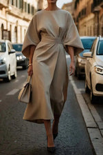 Robe Midi Élégante à Manches Ballon pour Femmes - Emilia Lane