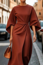 Robe Midi Élégante à Manches Ballon pour Femmes - Emilia Lane