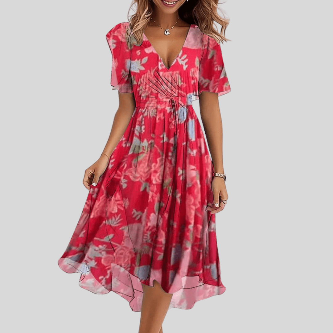 Robe Midi Évasée Col V pour Femmes - Emilia Lane