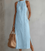 Robe Midi Femme Col Mandarin en Lin et Coton - Emilia Lane