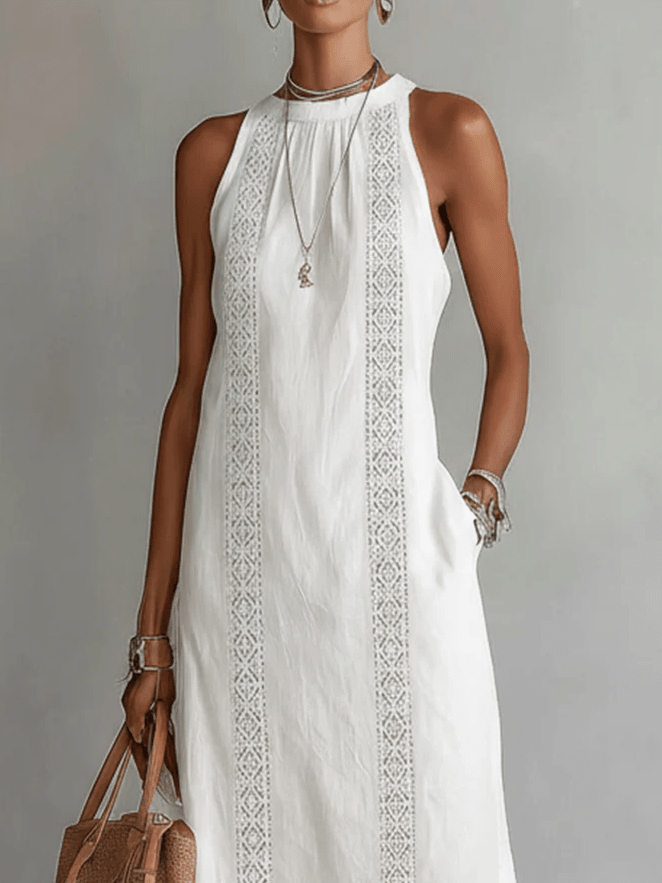 Robe Midi Femme Col Mandarin en Lin et Coton - Emilia Lane