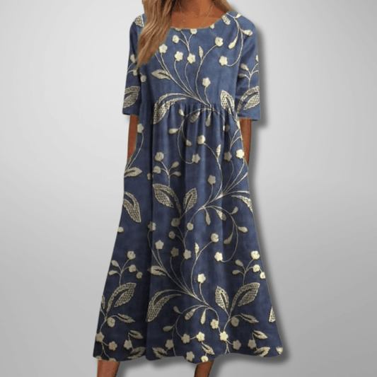 Robe Midi Imprimée à Col Rond pour Femmes - Emilia Lane
