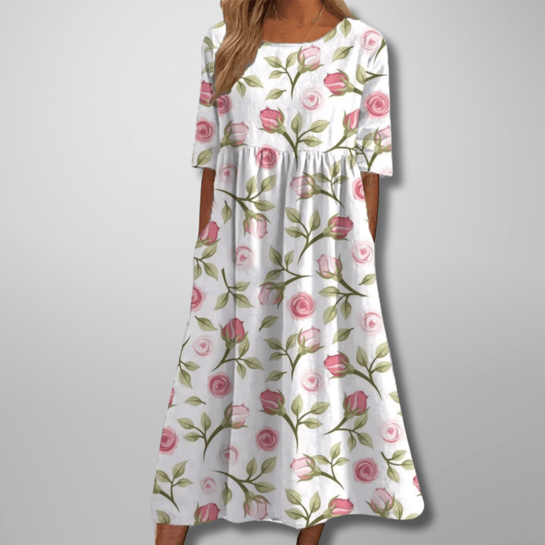 Robe Midi Imprimée à Col Rond pour Femmes - Emilia Lane