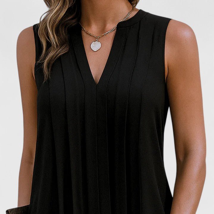 Robe midi sans manches à col en V pour femmes - Emilia Lane
