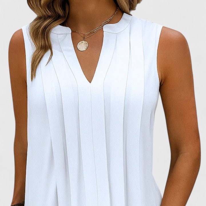 Robe midi sans manches à col en V pour femmes - Emilia Lane