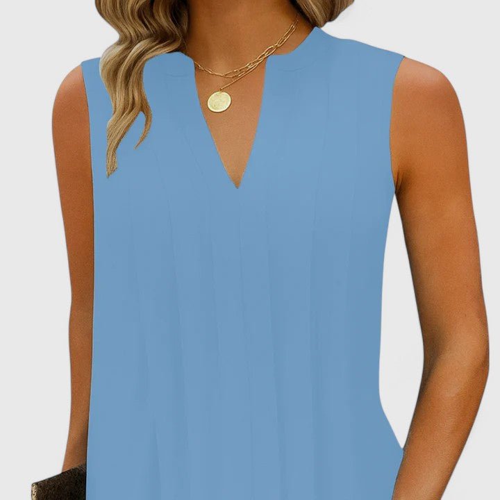 Robe midi sans manches à col en V pour femmes - Emilia Lane