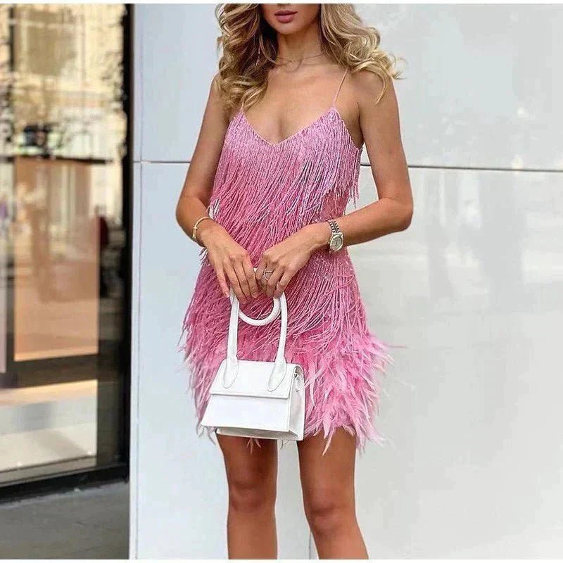 Robe Mini à Détails en Plumes pour Femmes - Emilia Lane