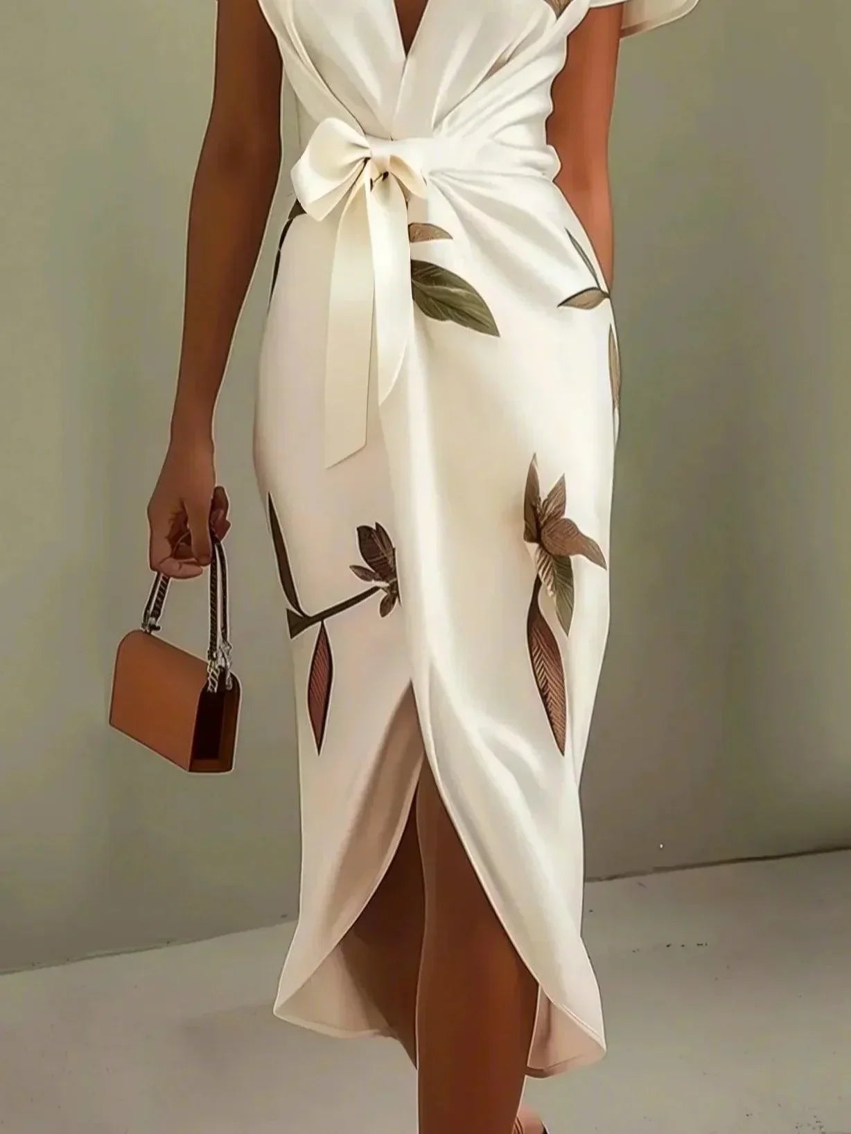 Robe portefeuille satin imprimée pour femmes - Emilia Lane