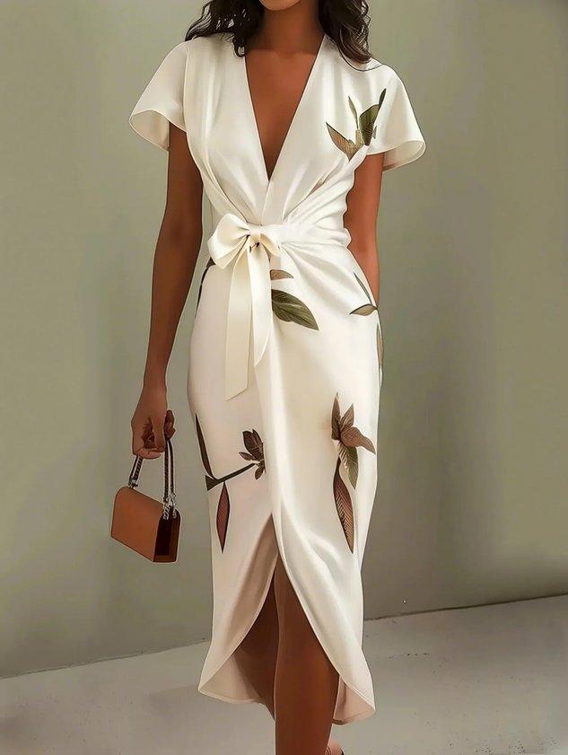 Robe portefeuille satin imprimée pour femmes - Emilia Lane