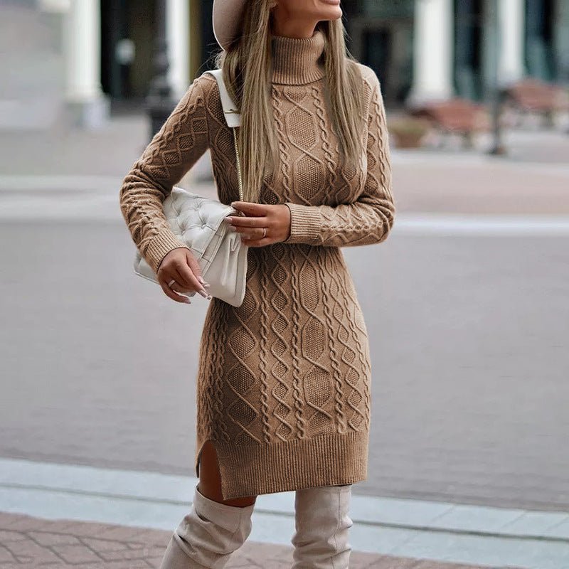 Robe Pull Courte et Moulante à Manches Longues et Col Roulé pour Femme - Emilia Lane
