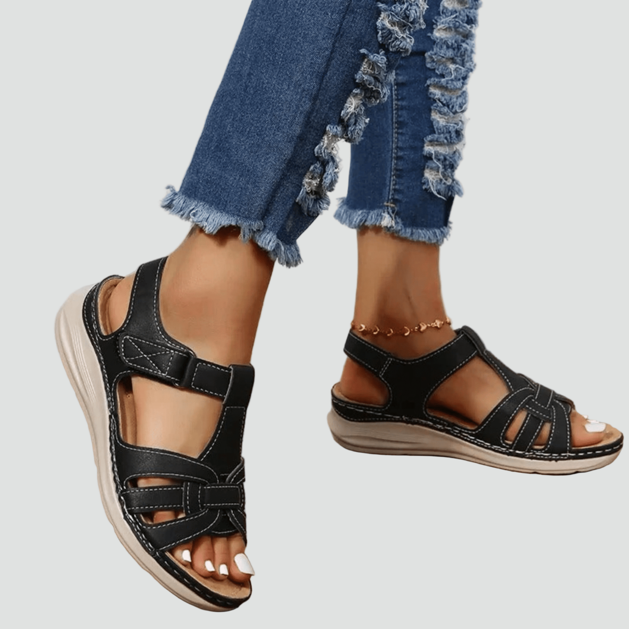 Sandales Orthopédiques en Cuir à Scratch pour Femme | Idéales pour le Quotidien - Emilia Lane