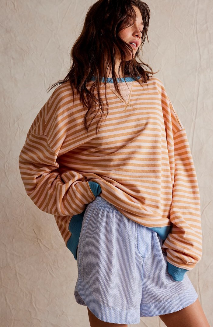 Sweat-shirt à Rayures Bord Contrasté pour Femme | Idéal pour le Quotidien - Emilia Lane
