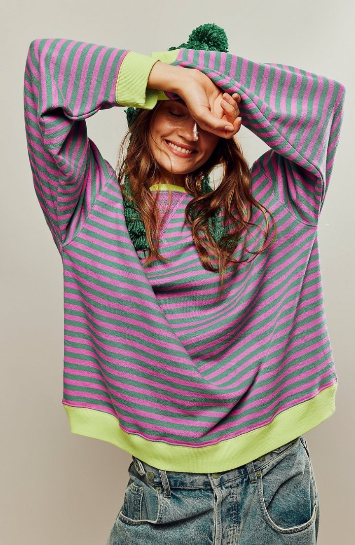 Sweat-shirt à Rayures Bord Contrasté pour Femme | Idéal pour le Quotidien - Emilia Lane