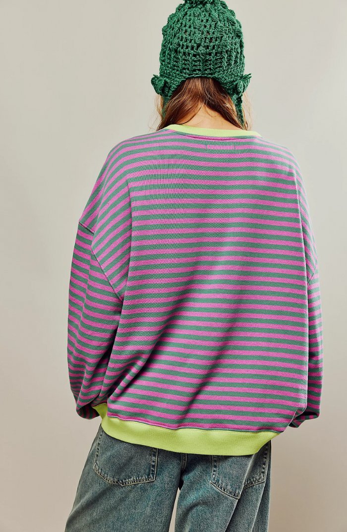 Sweat-shirt à Rayures Bord Contrasté pour Femme | Idéal pour le Quotidien - Emilia Lane