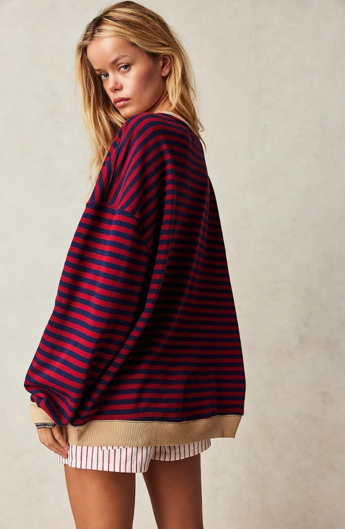 Sweat-shirt à Rayures Bord Contrasté pour Femme | Idéal pour le Quotidien - Emilia Lane