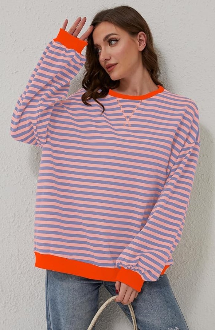 Sweat-shirt à Rayures Bord Contrasté pour Femme | Idéal pour le Quotidien - Emilia Lane