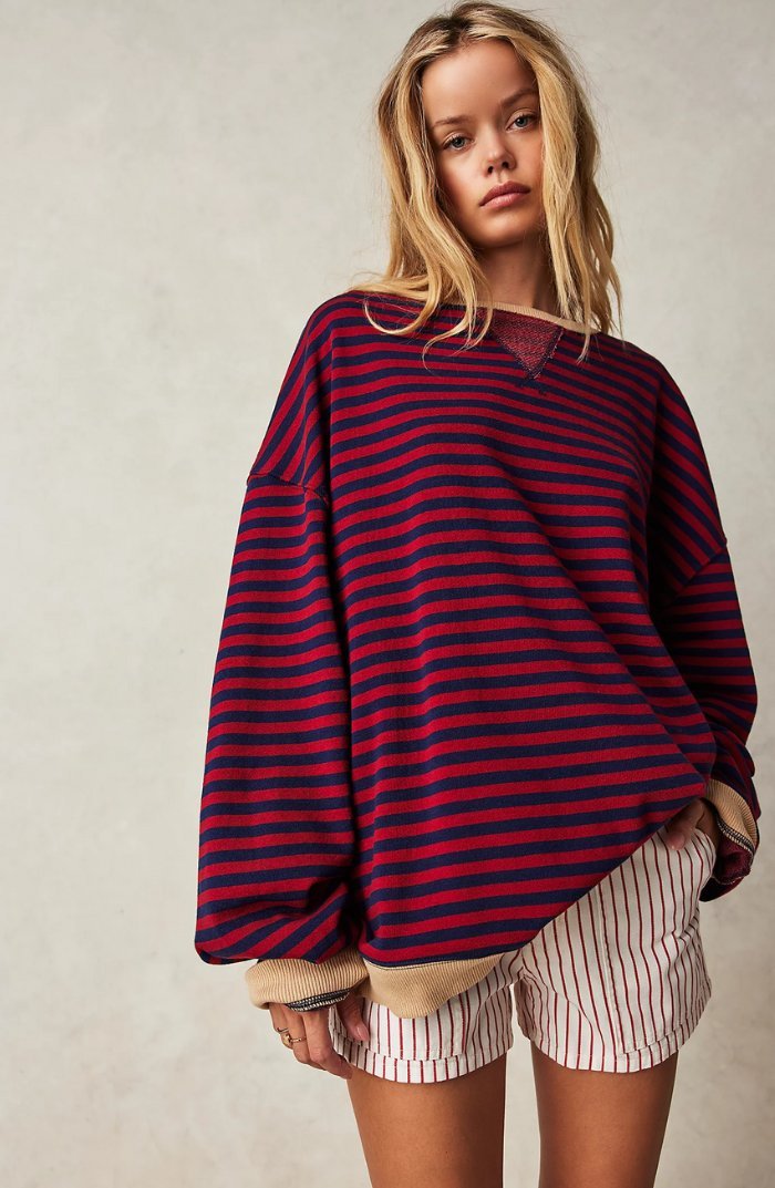Sweat-shirt à Rayures Bord Contrasté pour Femme | Idéal pour le Quotidien - Emilia Lane