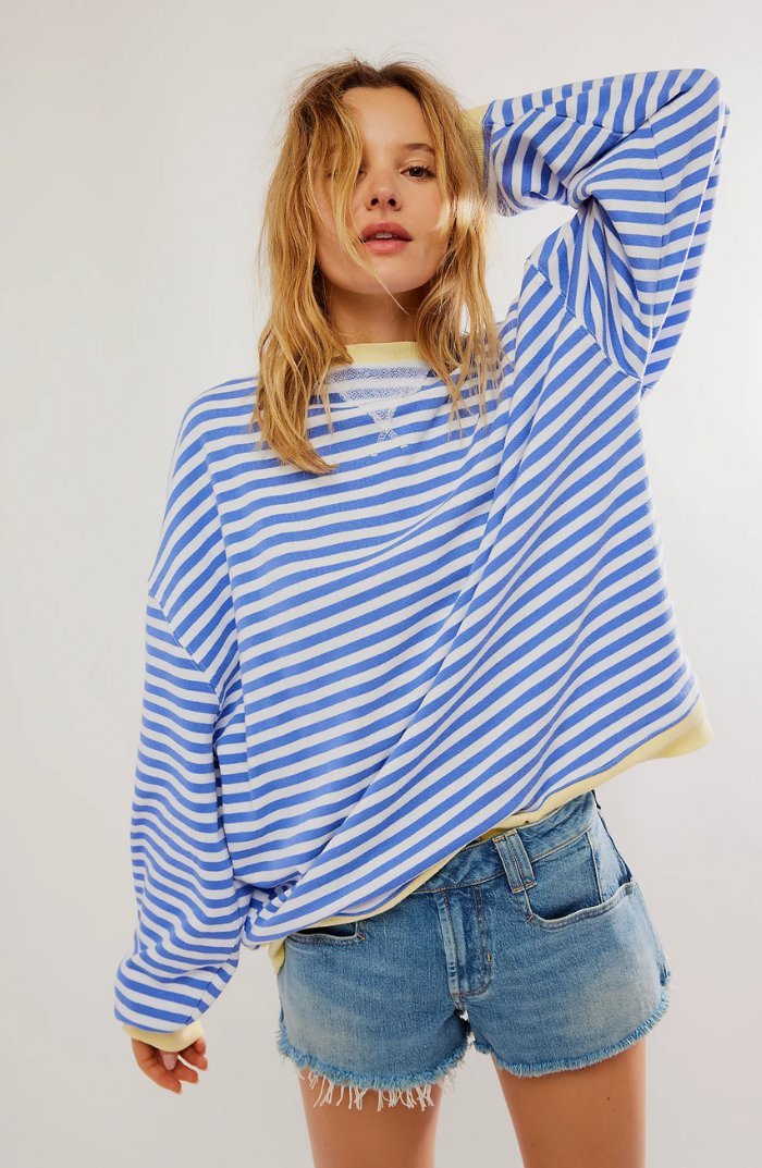 Sweat-shirt à Rayures Bord Contrasté pour Femme | Idéal pour le Quotidien - Emilia Lane