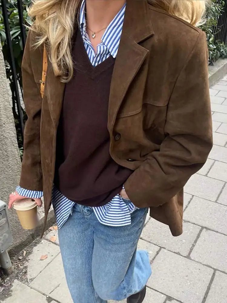 Veste Blazer Oversize en Suédine pour Femme - Emilia Lane