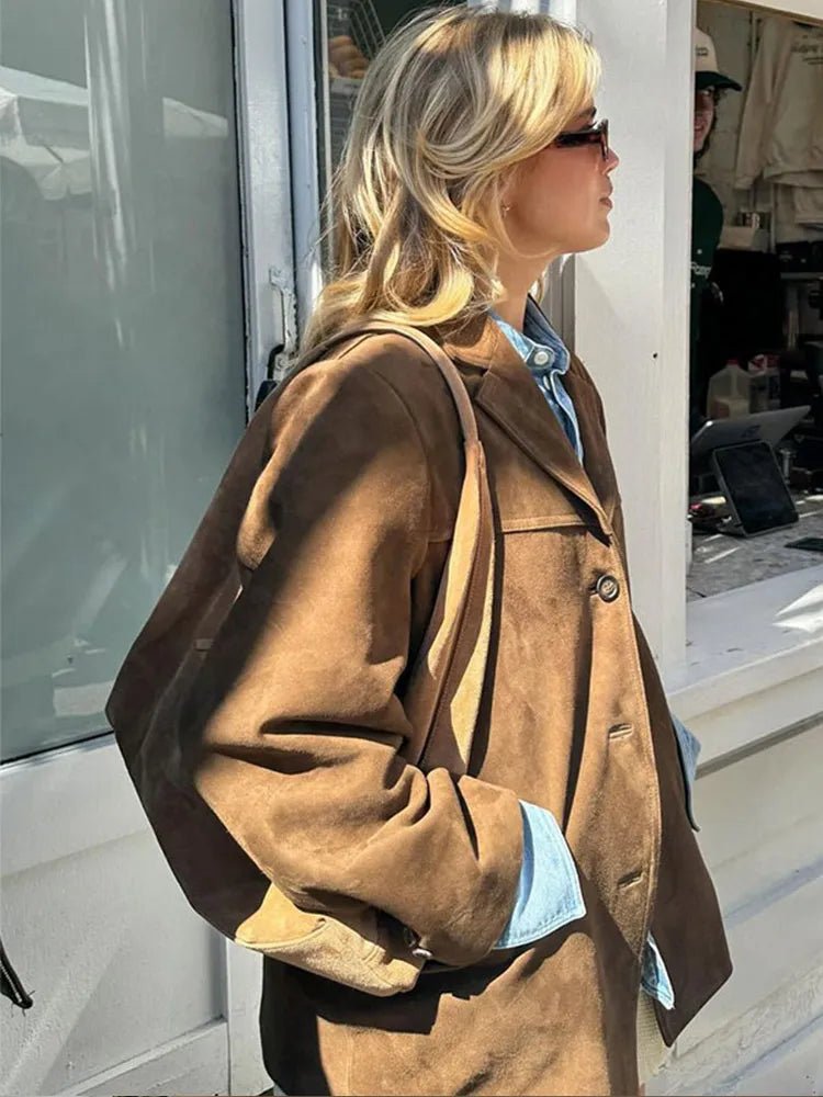 Veste Blazer Oversize en Suédine pour Femme - Emilia Lane