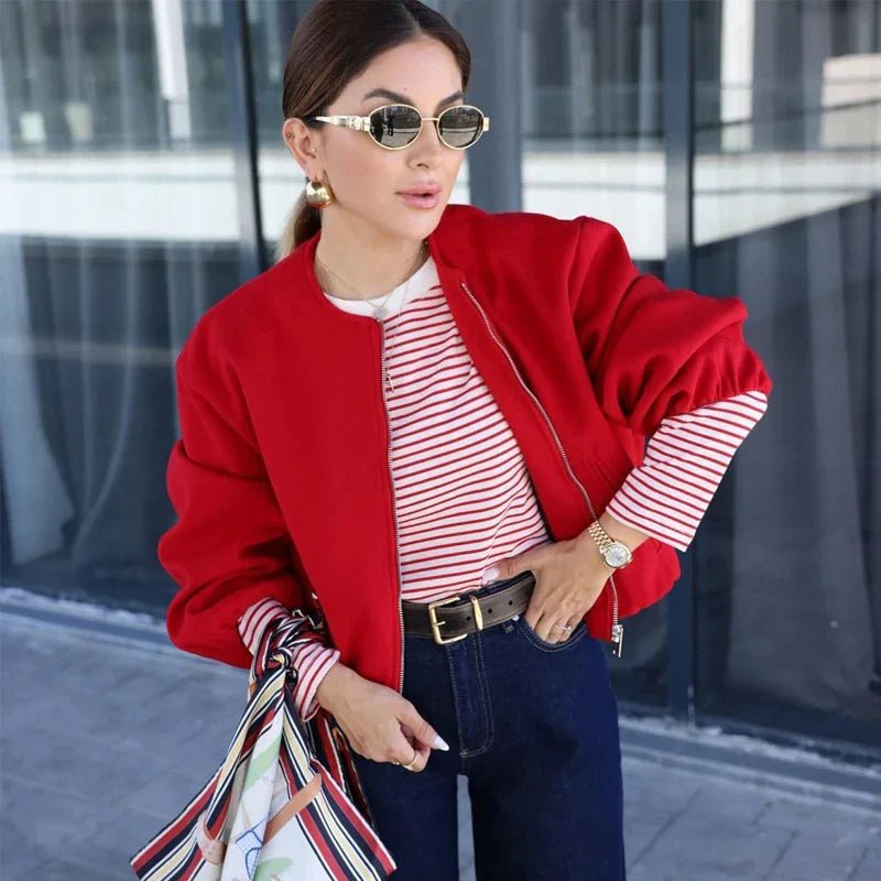 Veste Bomber Courte à Col Rond pour Femmes - Emilia Lane