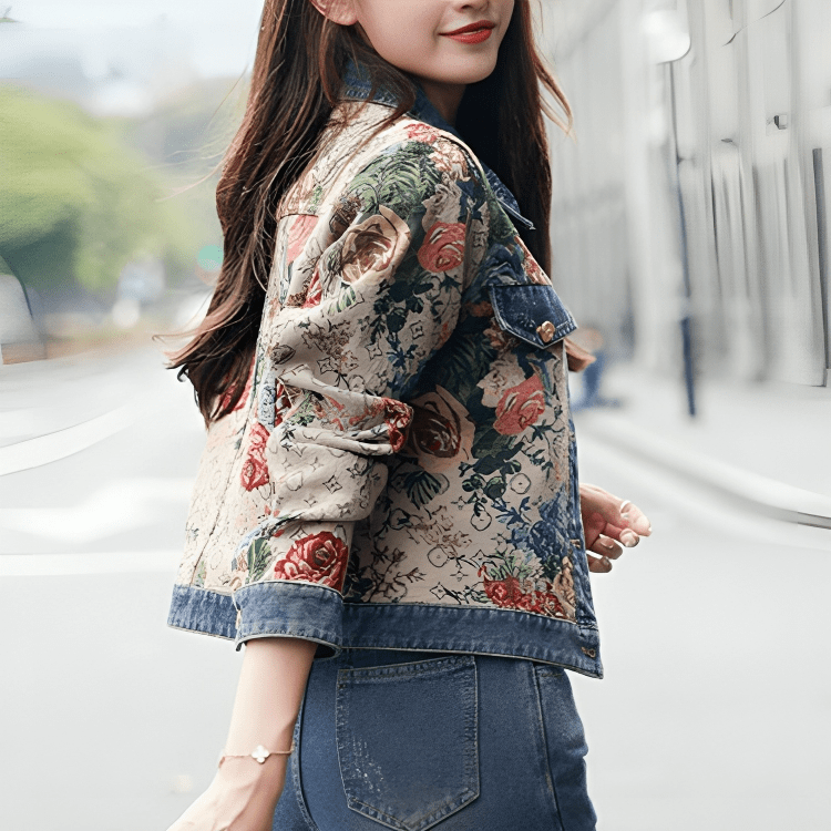 Veste en denim à imprimé floral pour Femmes - Emilia Lane