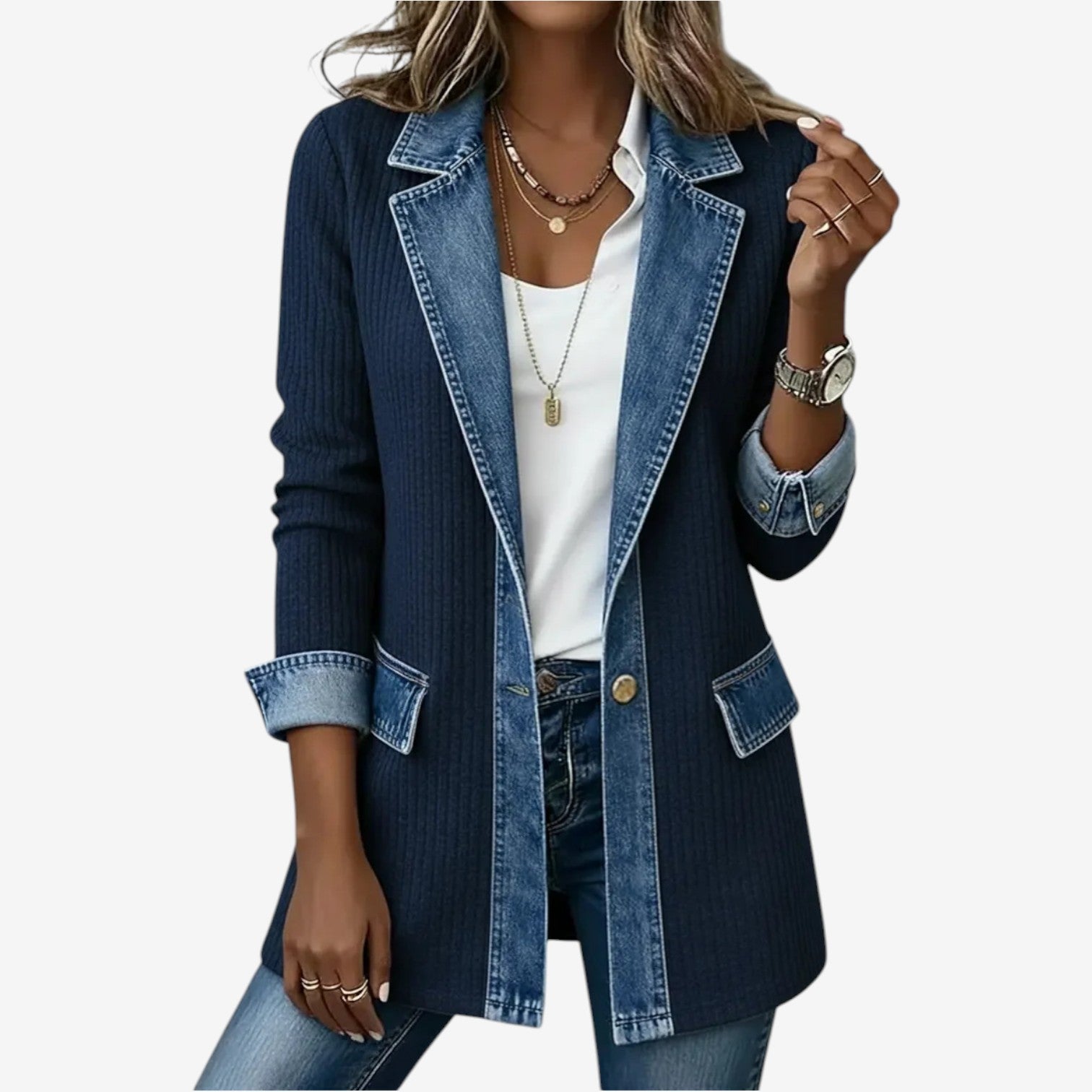 Veste en Denim et Tissu Côtelé pour Femmes - Emilia Lane