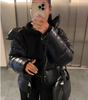 Piumino Oversize Trapuntato Lucido con Cappuccio da Donna