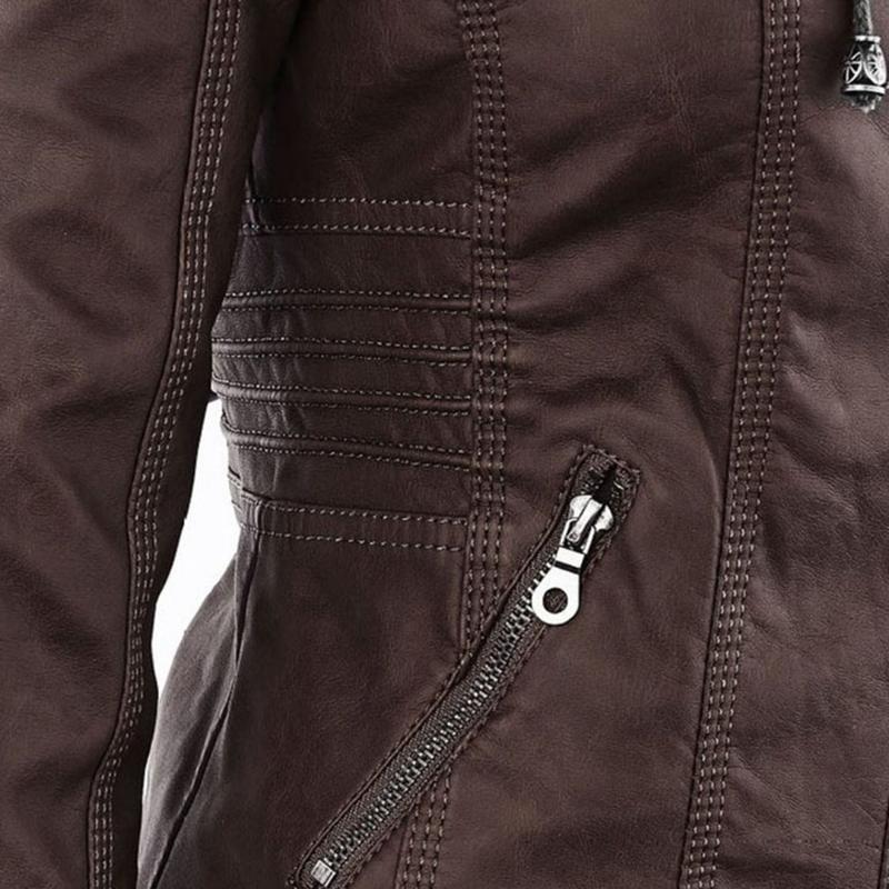 Veste Motard à Capuche en Simili Cuir pour Femme - Emilia Lane
