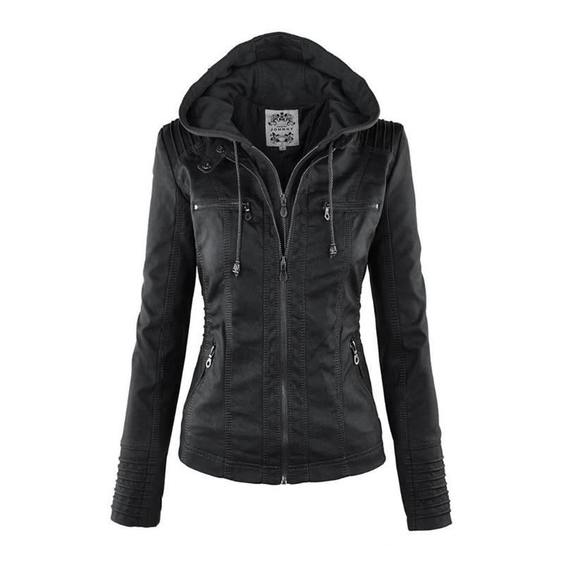 Veste Motard à Capuche en Simili Cuir pour Femme - Emilia Lane