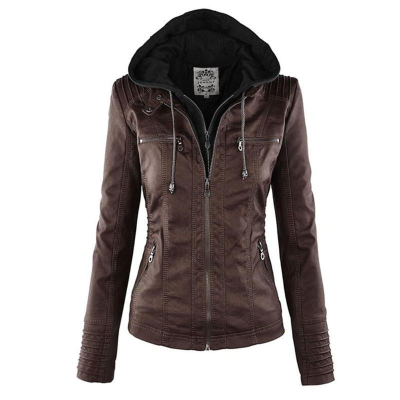 Veste Motard à Capuche en Simili Cuir pour Femme - Emilia Lane