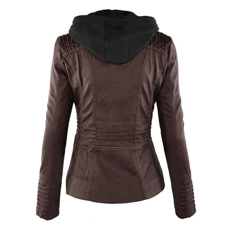 Veste Motard à Capuche en Simili Cuir pour Femme - Emilia Lane