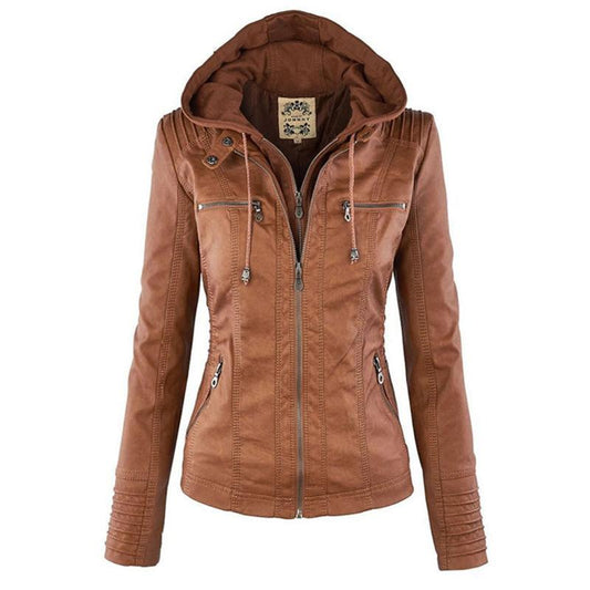 Veste Motard à Capuche en Simili Cuir pour Femme - Emilia Lane