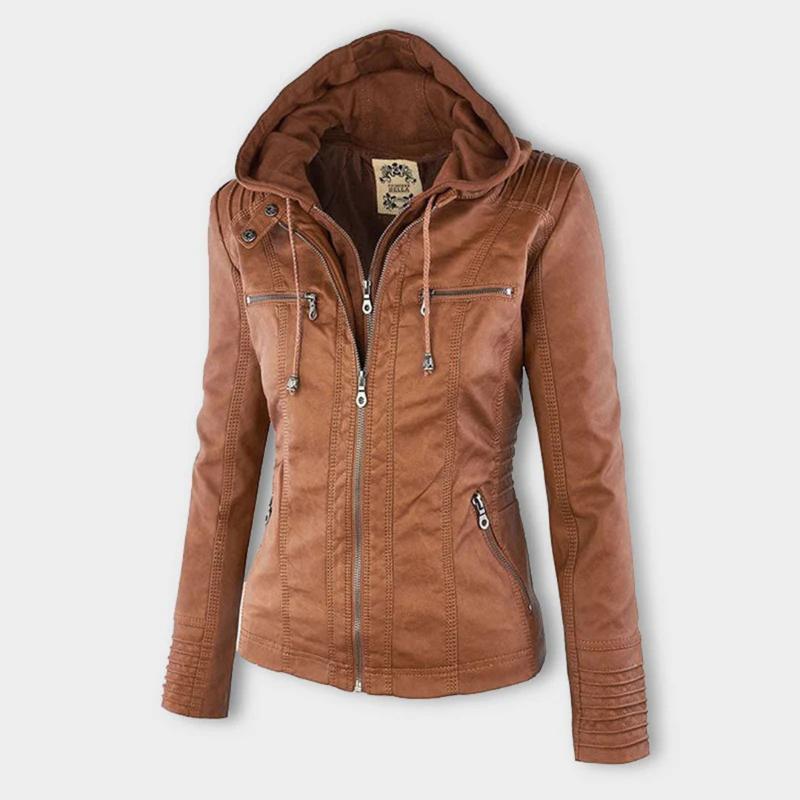 Veste Motard à Capuche en Simili Cuir pour Femme - Emilia Lane