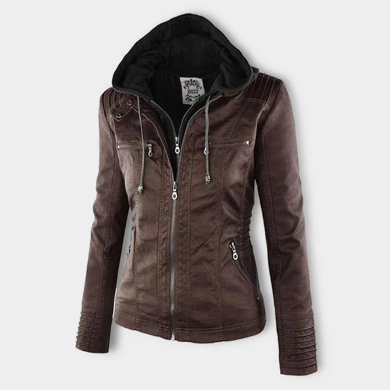 Veste Motard à Capuche en Simili Cuir pour Femme - Emilia Lane