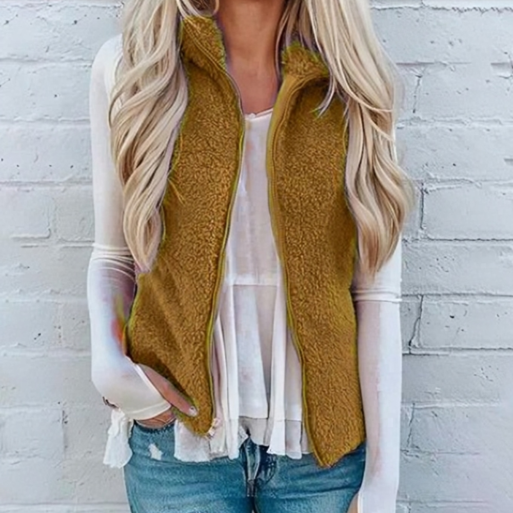 Gilet senza maniche con zip in pile per donna