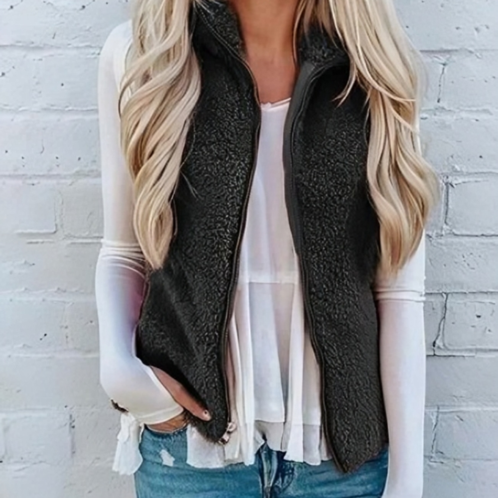 Gilet senza maniche con zip in pile per donna